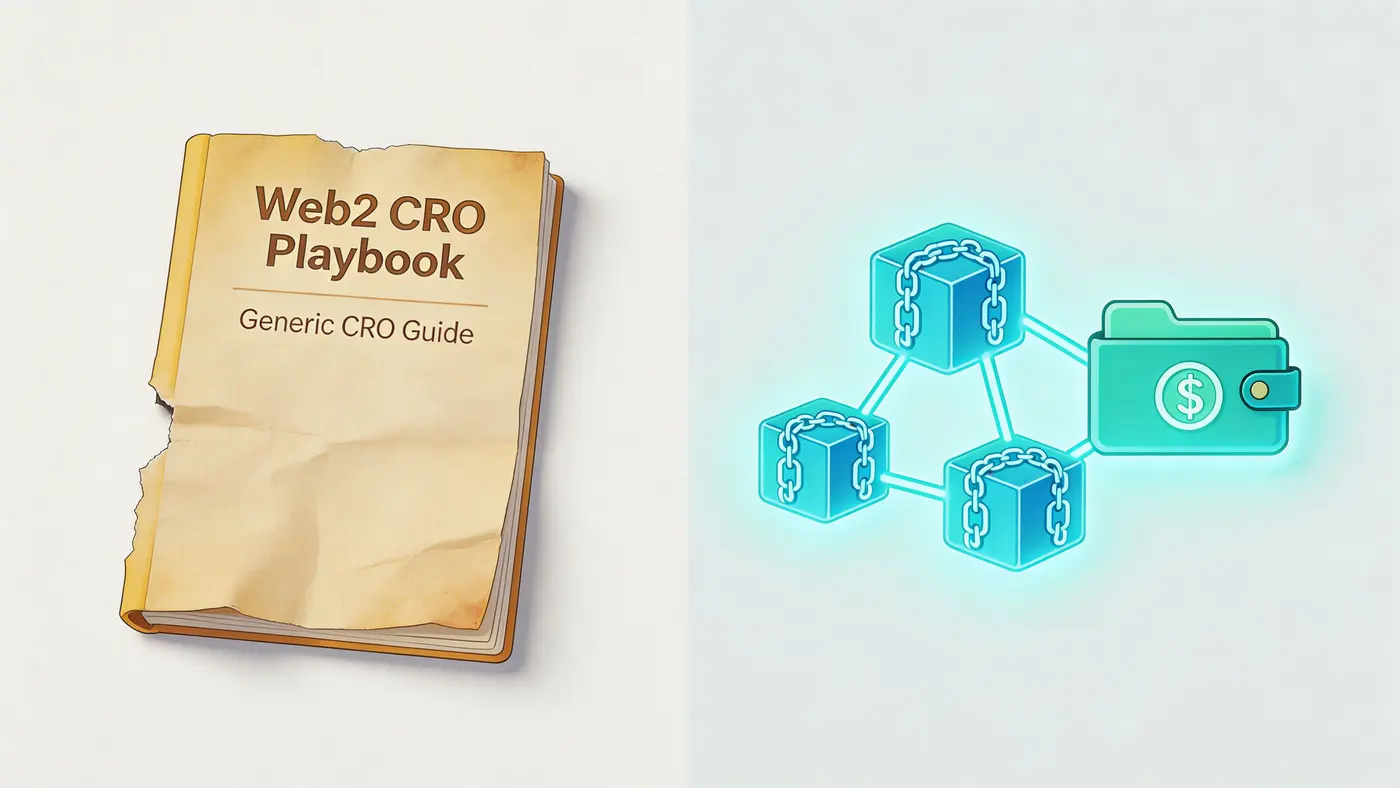 A conceptual comparison between an old-fashioned Web2 marketing playbook and modern blockchain wallet technology.